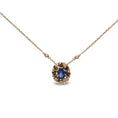 Load image into Gallery viewer, 18K Rose Gold 5/8 Cttw White and Brown Diamond Accent and 7 x 4mm Oval Blue Sapphire Gemstone Statement Halo Cluster Pendant Necklace (Brown and G-H Color, SI1-SI2 Clarity) - Adjustable up to 16" - 18"