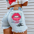 Load image into Gallery viewer, Pink Lip Fashion Ripped Denim Shorts