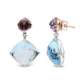 Load image into Gallery viewer, 18K White and Rose Gold 1/5 Cttw Diamond with Round Pink Rose De France Amethyst and 25mm Cushion Cut Sky Blue Topaz Gemstone Dangle Earring (G-H Color, SI1-SI2 Clarity)
