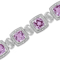Load image into Gallery viewer, .925 Sterling Silver 7x7 mm Cushion Cut Purple Amethyst and 1/10 cttw Round Cut Diamond Square Shape Tennis Bracelet (I-J Color, I1-I2 Clarity) - 7"