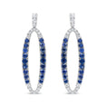 Load image into Gallery viewer, 18K White Gold 1.11 Cttw Blue Round Diamond and Blue Sapphire Openwork Oval Shaped Dangle Earrings (F-G Color, VS1-VS2 Clarity)