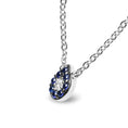 Load image into Gallery viewer, 18K White Gold Diamond Accent and 1mm Round Blue Sapphire Gemstone Halo Teardrop Pendant Necklace (G-H Color, SI1-SI2 Clarity) - Adjustable up to 15.5" - 17"