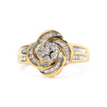 Load image into Gallery viewer, 10K Yellow Gold 1/2 Cttw Round and Baguette Diamond Flower Swirl Cocktail Ring (I-J Color, SI2-I1 Clarity)