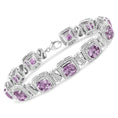 Load image into Gallery viewer, .925 Sterling Silver 7x7 mm Cushion Cut Purple Amethyst and 1/10 cttw Round Cut Diamond Square Shape Tennis Bracelet (I-J Color, I1-I2 Clarity) - 7"