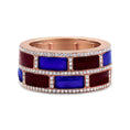 Load image into Gallery viewer, 18K Rose Gold Alternating Red and Blue Enamel and 1/2 Cttw Diamond Studded Band Ring (F-G Color, VS1-VS2 Clarity)