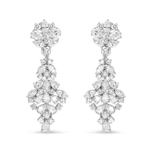18K White Gold 9 1/2 Cttw Diamond Cluster Drop Dangle Clip-On Earrings (F-G Color, VS1-VS2 Clarity)
