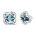 Load image into Gallery viewer, 18K White Gold 3/8 Cttw Diamond and 11x11mm Clover-Cut London Blue Topaz Gemstone Halo Clover Stud Earrings (G-H Color, SI1-SI2 Clarity)