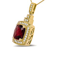 Load image into Gallery viewer, 14K Yellow Gold 1/5 Cttw Round Diamond and 9x7mm Cushion Cut Red Garnet Halo 18" Pendant Necklace (H-I Color, VS1-VS2 Clarity)