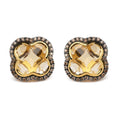 Load image into Gallery viewer, 18K Yellow Gold 1/2 Cttw Brown Diamond and 11x11mm Clover-Cut Yellow Citrine Gemstone Clover Halo Stud Earrings (Brown Color, SI1-SI2 Clarity)