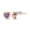 Load image into Gallery viewer, 18K White and Rose Gold 1/6 Cttw Diamond and 4mm Heart Cut Purple Amethyst Gemstone Halo Heart Stud Earrings (G-H Color, SI1-SI2 Clarity)