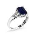 Load image into Gallery viewer, .925 Sterling Silver 9X7 mm Cushion Cut Blue Sapphire and White Diamond Step up Engagement Ring (I-J Color, I3 Clarity)