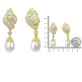 Load image into Gallery viewer, 18k Yellow Gold 7.0 Cttw Baguette and Round Diamond South Sea Pearl Drop Dangle Clip-On Earrings (F-G Color, VS1-VS2 Clarity)