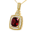 Load image into Gallery viewer, 14K Yellow Gold 1/5 Cttw Round Diamond and 9x7mm Cushion Cut Red Garnet Halo 18" Pendant Necklace (H-I Color, VS1-VS2 Clarity)