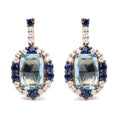 Load image into Gallery viewer, 18K White and Rose Gold and 3/4 Cttw Diamond with Round Blue Sapphire and 13x8mm Cushion Cut Sky Blue Topaz Gemstone Cluster Dangle Earrings (G-H Color, SI1-SI2 Clarity)