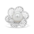 Load image into Gallery viewer, 14K White Gold 11mm Round Pearl and 1/3 Cttw Round Diamond Openwork Flower Blossom Ring (H-I Color, VS1-VS2 Clarity)