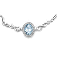 Load image into Gallery viewer, .925 Sterling Silver 10x8mm Oval Blue Topaz and Diamond Accent Lariat 4”-10” Adjustable Bolo Bracelet (H-I Color, SI1-SI2 Clarity)