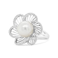 Load image into Gallery viewer, 14K White Gold 11mm Round Pearl and 1/3 Cttw Round Diamond Openwork Flower Blossom Ring (H-I Color, VS1-VS2 Clarity)