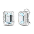 Load image into Gallery viewer, 18K White Gold 3/4 Cttw Round Diamond and 13x9mm Emerald Cut Blue Aquamarine Gemstone Halo Omega Stud Earrings (G-H Color, SI1-SI2 Clarity)