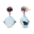 Load image into Gallery viewer, 18K White and Rose Gold 1/5 Cttw Diamond with Round Pink Rose De France Amethyst and 25mm Cushion Cut Sky Blue Topaz Gemstone Dangle Earring (G-H Color, SI1-SI2 Clarity)