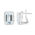 Load image into Gallery viewer, 18K White Gold 3/4 Cttw Round Diamond and 13x9mm Emerald Cut Blue Aquamarine Gemstone Halo Omega Stud Earrings (G-H Color, SI1-SI2 Clarity)