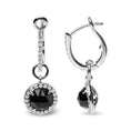 Load image into Gallery viewer, 18K White Gold 1/3 Cttw Diamond and 7mm Round Black Onyx Gemstone Halo Dangle Hoop Earrings (G-H Color, SI1-SI2 Clarity)