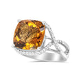 Load image into Gallery viewer, 14K White Gold 12mm Cushion Cut Yellow Citrine Gemstone and 1/3 Cttw Round Pave-Set Diamond Ring - (H-I Color, VS1-VS2 Clarity)