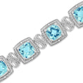 Load image into Gallery viewer, .925 Sterling Silver 7x7 mm Cushion Cut Blue Topaz and 1/10 Ctw Single Cut Diamond Square Shape Tennis Bracelet (I-J Color, I1-I2 Clarity) - 7"