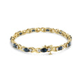 Load image into Gallery viewer, 14K Yellow Gold 1 1/4 Cttw Round Diamond and 6x4mm Blue Sapphire "X" Link Bracelet (I-J Color, I1-I2 Clarity)- Size 7"
