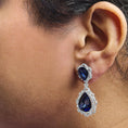 Load image into Gallery viewer, 18K White Gold Blue Sapphire and Diamond 2.00 Cttw Diamond Halo Drop and Dangle Earring (G-H Color, SI1-SI2 Clarity)