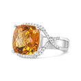 Load image into Gallery viewer, 14K White Gold 12mm Cushion Cut Yellow Citrine Gemstone and 1/3 Cttw Round Pave-Set Diamond Ring - (H-I Color, VS1-VS2 Clarity)