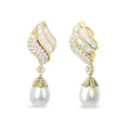 Load image into Gallery viewer, 18k Yellow Gold 7.0 Cttw Baguette and Round Diamond South Sea Pearl Drop Dangle Clip-On Earrings (F-G Color, VS1-VS2 Clarity)