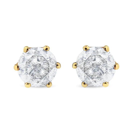 AGS Certified 2.00 Cttw Round Brilliant-Cut Diamond 14K Yellow Gold 6-Prong-Set Solitaire Stud Earrings with Screw Backs (J-K Color, I1-I2 Clarity)