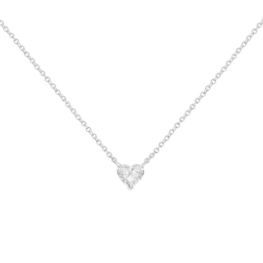 14k White Gold 1/4 Cttw Lab Grown Heart Shape Diamond Solitaire 18" Pendant Necklace (E-F Color, SI1-SI2 Clarity)