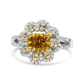 Load image into Gallery viewer, 18K White and Yellow Gold 2.17 Cttw Yellow Radiant Lab Grown Center Diamond Flower Ring (Yellow/G-H Color, VS1-VS2 Clarity)