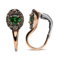 Load image into Gallery viewer, 18K Rose and White Gold 3/8 Cttw Round Brown Diamonds and Round Green Tsavorite Gemstone Halo Drop Hoop Earrings (Brown Color, SI1-SI2 Clarity)
