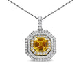 Load image into Gallery viewer, 18K White and Yellow Gold 2 1/4 Cttw Lab Grown Yellow Asscher Cut Diamond Art Deco Style Halo 18" Pendant Necklace (Yellow/G-H Color, VS1-VS2 Clarity)