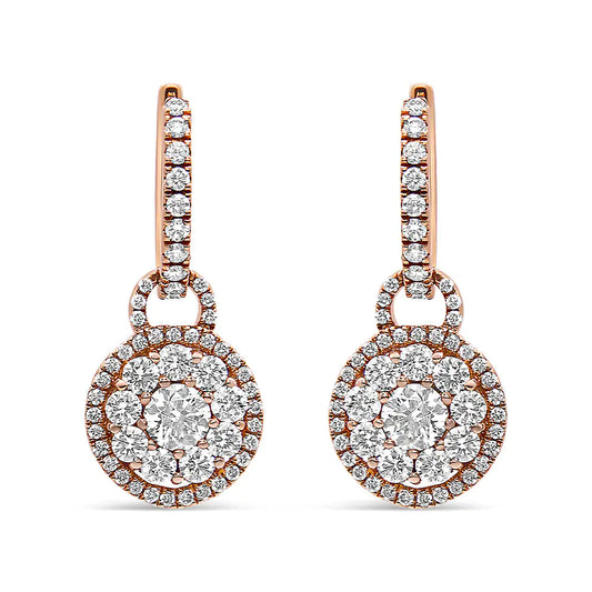 18K Rose Gold 1 1/2 Cttw Round Shaped Diamond Composite Drop and Dangle Leverback Earrings (F-G Color, VS1-VS2 Clarity)