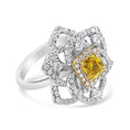 Load image into Gallery viewer, 18K White and Yellow Gold 1.75 Cttw Yellow Asscher Lab Grown Center Diamond Floral Cluster Ring (Yellow/G-H Color, VS1-VS2 Clarity)