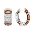Load image into Gallery viewer, 18K White and Rose Gold Flash Plated .925 Sterling Silver Clear Brown Enamel 1/6 Cttw Round Diamond Huggie Hoop Earrings (F-G Color, VS1-VS2 Clarity)