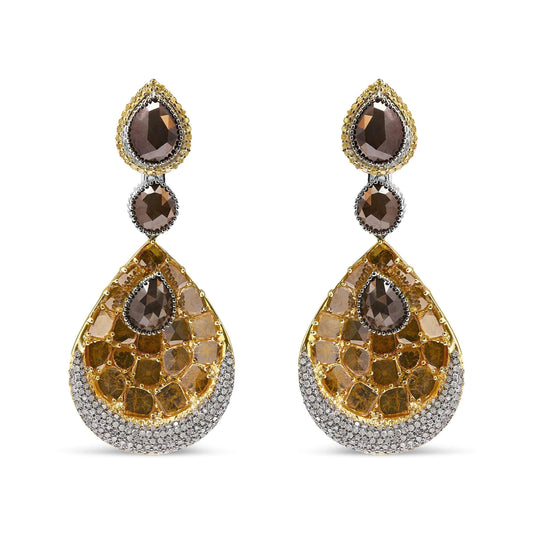 14K White and Yellow Gold 16 1/4 Cttw Fancy Color Rose Cut Diamond Disc Drop Dangle Statement Earrings (Fancy Colors, I2-I3 Clarity)