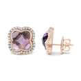 Load image into Gallery viewer, 18K Rose Gold 3/8 Cttw Diamond and 11x11mm Clover-Cut Purple Amethyst Gemstone Clover Halo Stud Earrings (G-H Color, SI1-SI2 Clarity)