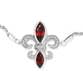 Load image into Gallery viewer, .925 Sterling Silver Marquise Garnet and Diamond Accent Lariat 4”-10” Fleur De Lis Adjustable Bolo Bracelet (H-I Color, SI1-SI2 Clarity)