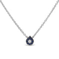 Load image into Gallery viewer, 18K White Gold Diamond Accent and 1mm Round Blue Sapphire Gemstone Halo Teardrop Pendant Necklace (G-H Color, SI1-SI2 Clarity) - Adjustable up to 15.5" - 17"