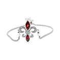 Load image into Gallery viewer, .925 Sterling Silver Marquise Garnet and Diamond Accent Lariat 4”-10” Fleur De Lis Adjustable Bolo Bracelet (H-I Color, SI1-SI2 Clarity)