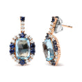 Load image into Gallery viewer, 18K White and Rose Gold and 3/4 Cttw Diamond with Round Blue Sapphire and 13x8mm Cushion Cut Sky Blue Topaz Gemstone Cluster Dangle Earrings (G-H Color, SI1-SI2 Clarity)