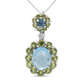 Load image into Gallery viewer, 18k White Gold 0.05 Cttw Round Diamond and Blue Topaz and Green Peridot Gemstone Halo Drop 18" Pendant Necklace (F-G Color, VS1-VS2 Clarity)