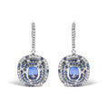 Load image into Gallery viewer, 18K White Gold Natural Blue Sapphire and Diamond Scattered Halo Drop and Dangle Leverback Earrings (H-I Color, SI1-SI2 Clarity)