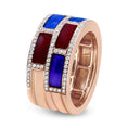 Load image into Gallery viewer, 18K Rose Gold Alternating Red and Blue Enamel and 1/2 Cttw Diamond Studded Band Ring (F-G Color, VS1-VS2 Clarity)