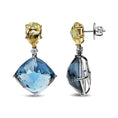 Load image into Gallery viewer, 18K White and Yellow Gold 1/5 Cttw Diamond with Pear Cut Lemon Quartz, and Cushion Cut London Blue Topaz Gemstone Dangle Earring (G-H Color, SI1-SI2 Clarity)
