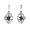 Load image into Gallery viewer, .925 Sterling Silver 6x4 MM Oval Blue Sapphire and White Diamond Accent Art Deco Style Shield Dangle Earring (I-J Color, I3 Clarity)